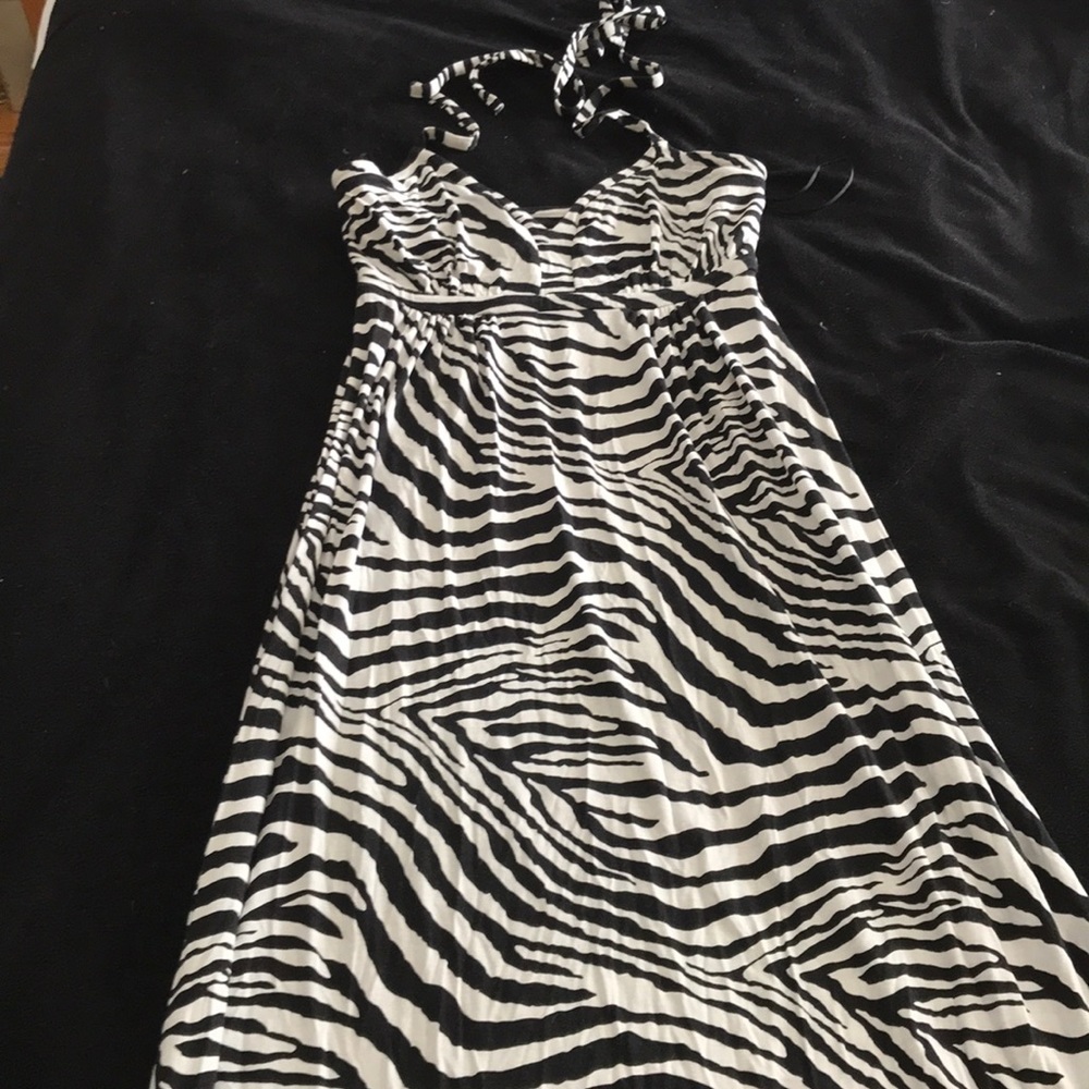 Long halter zebra print dress